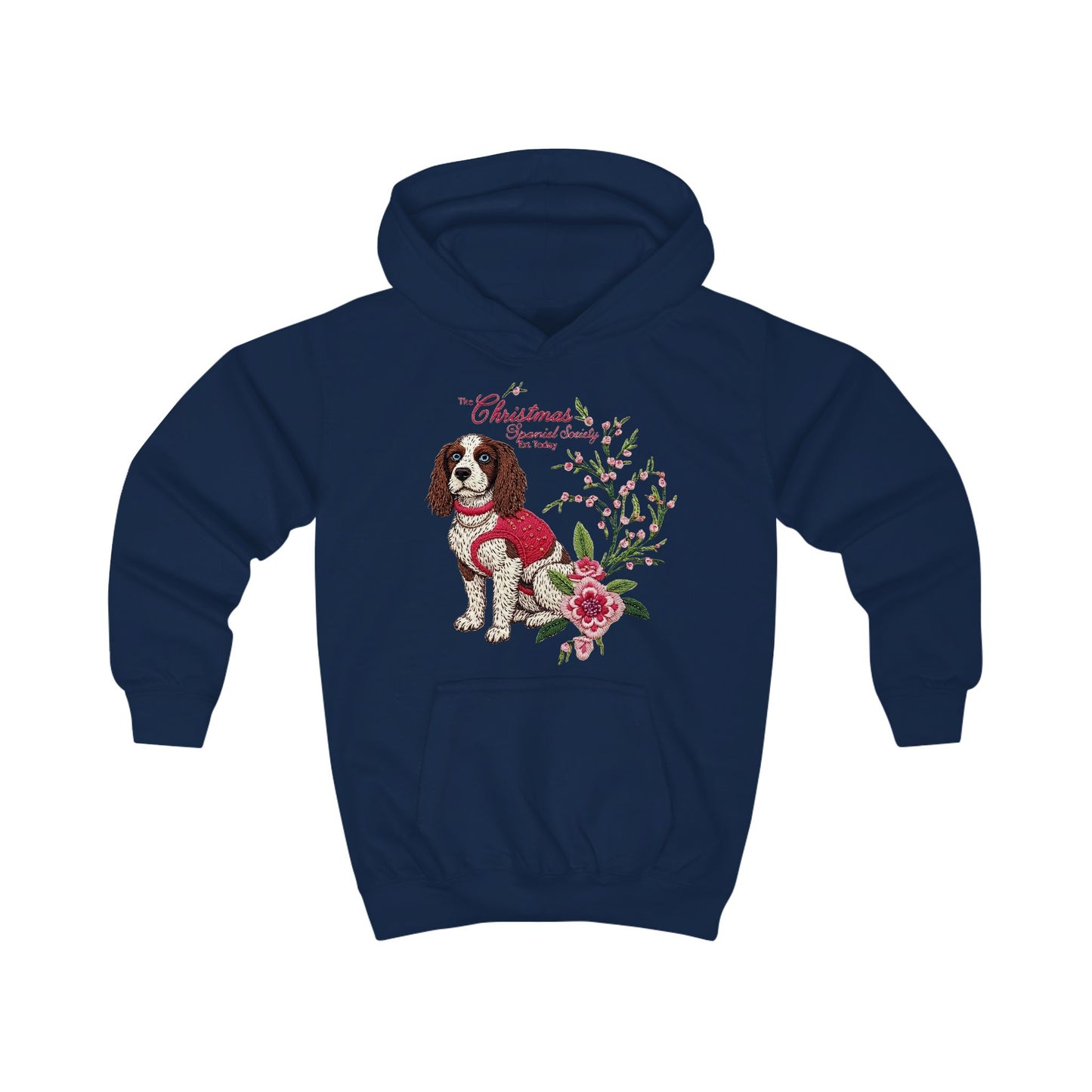 Christmas Springer Spaniel Kids Hoodie- Girls Festive Floral Holiday Sweatshirt