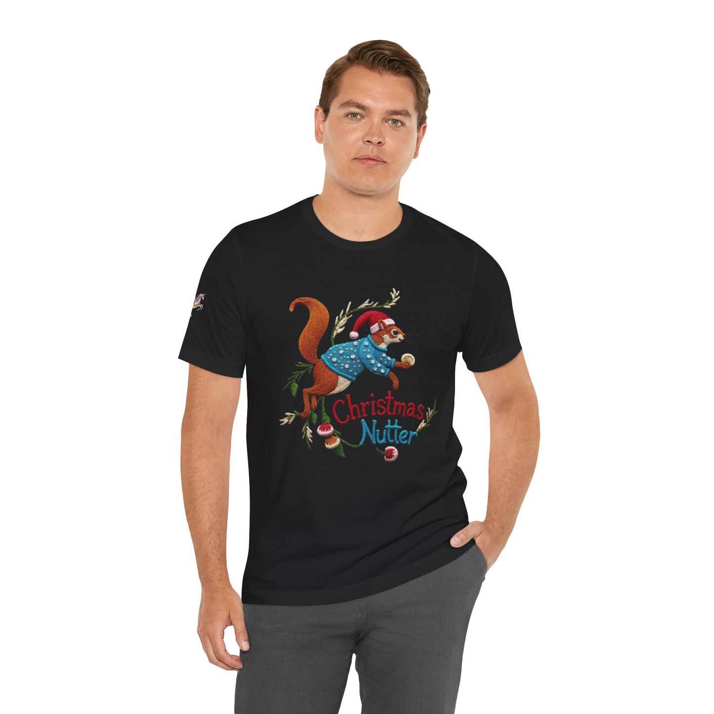 Christmas Nutter Mens and Boys Tee- Festive Squirrel Holiday T‑Shirt