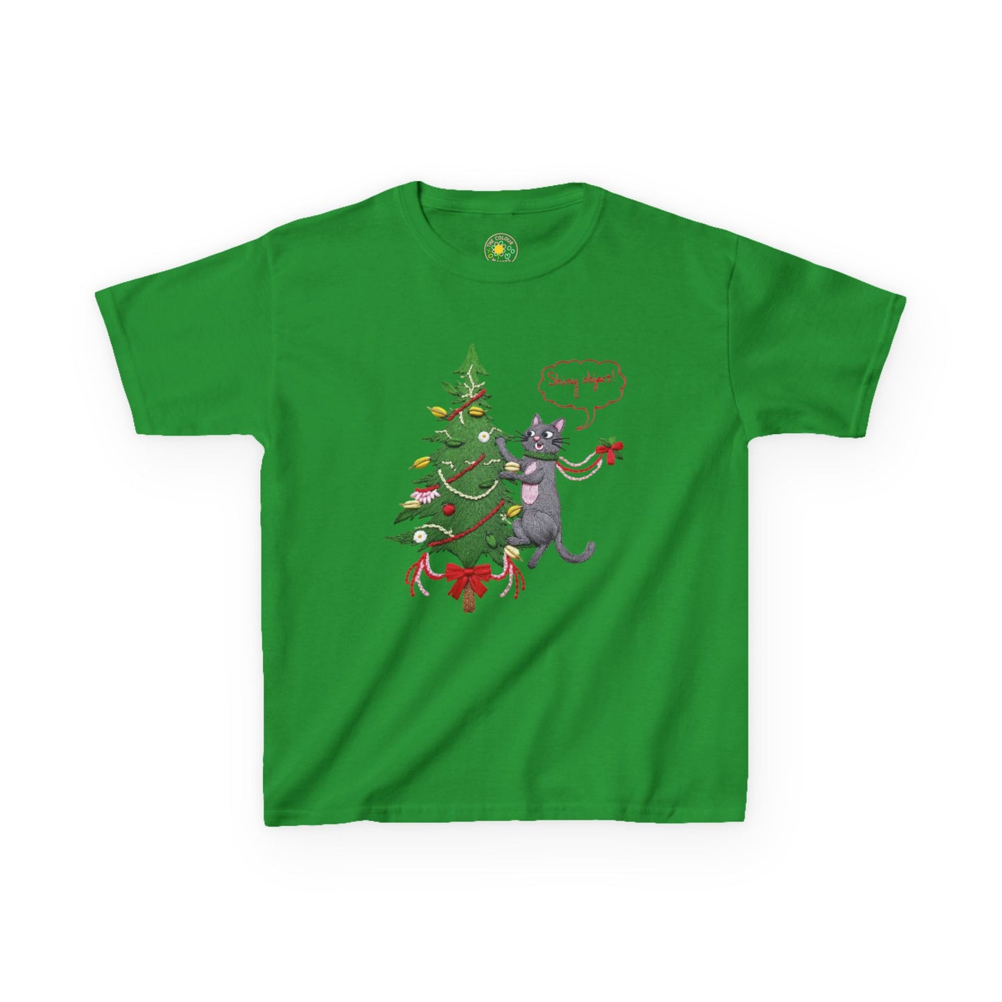 Christmas Kids T-Shirt - Cheeky Cat Climbing Christmas Tree Holiday Tee