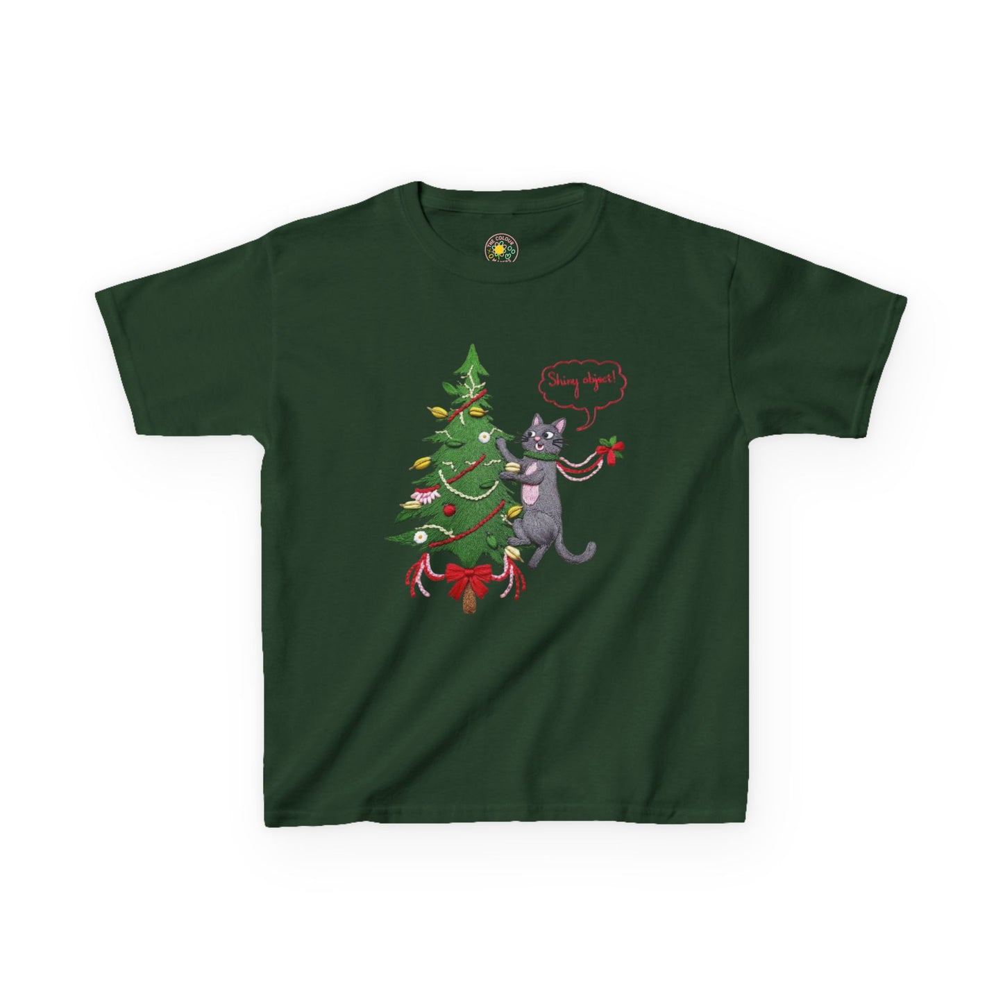 Christmas Kids T-Shirt - Cheeky Cat Climbing Christmas Tree Holiday Tee