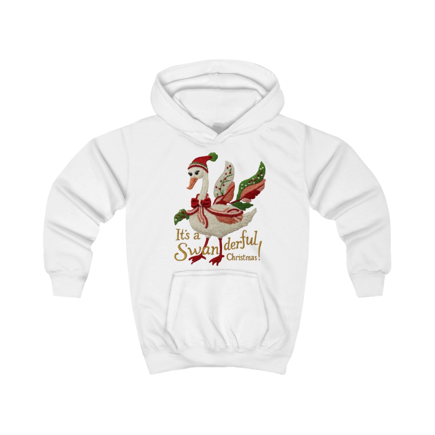 Festive Kids Hoodie - "It's a SWANderful Christmas" Christmas Swan Holiday Sweatshirt
