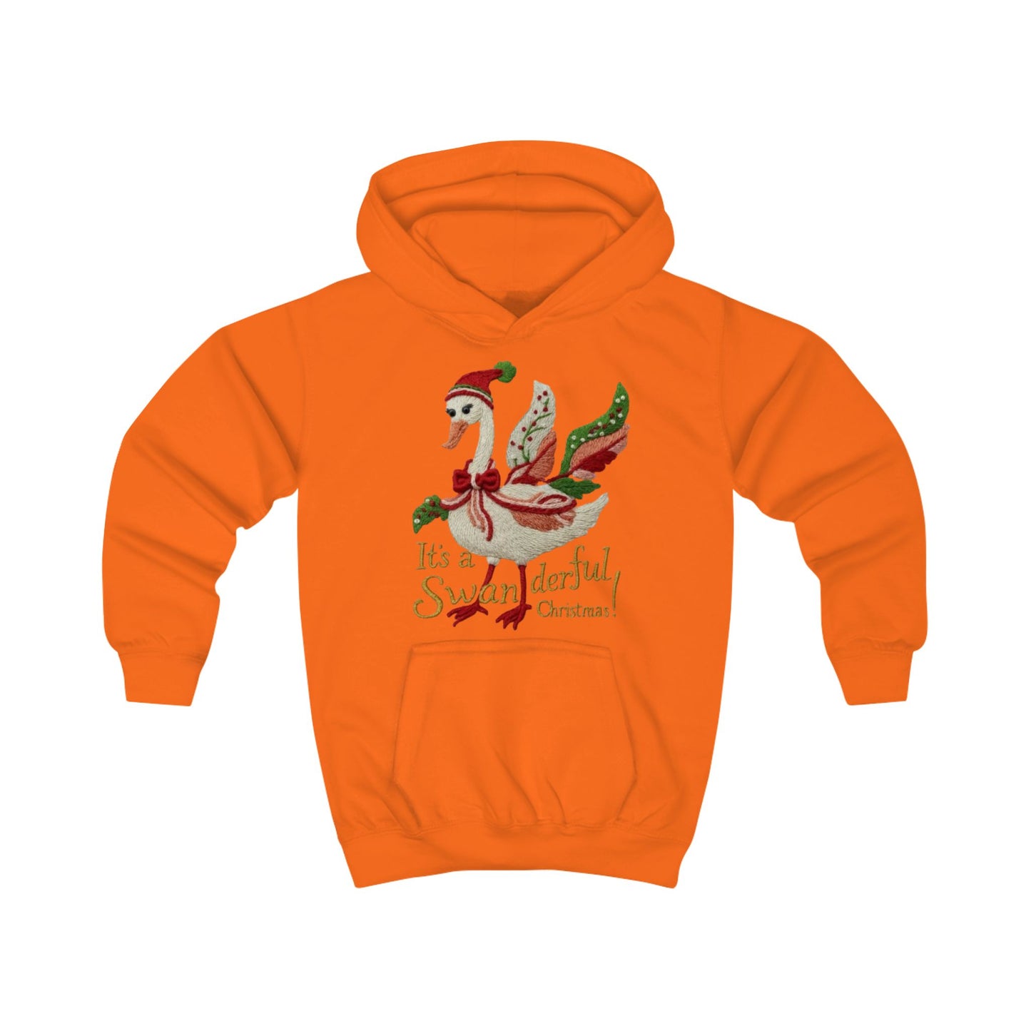 Festive Kids Hoodie - "It's a SWANderful Christmas" Christmas Swan Holiday Sweatshirt