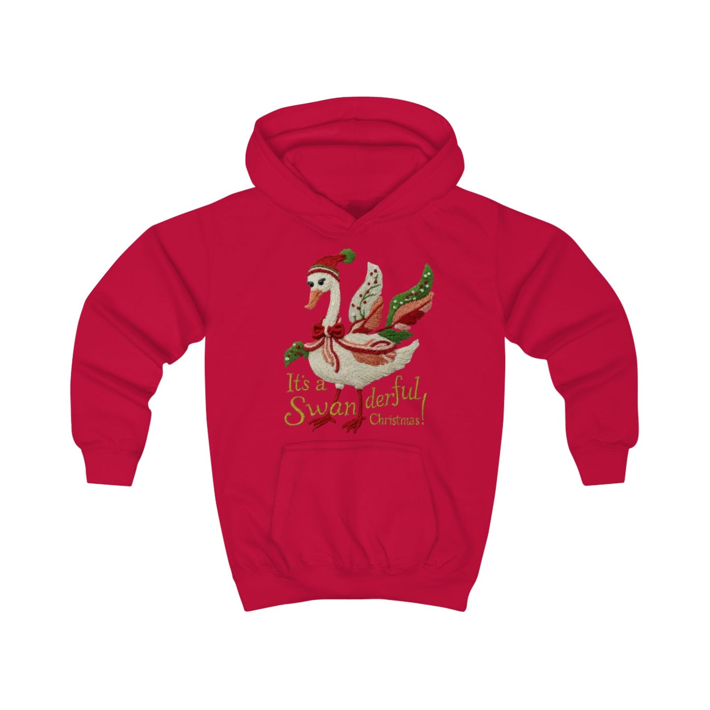 Festive Kids Hoodie - "It's a SWANderful Christmas" Christmas Swan Holiday Sweatshirt