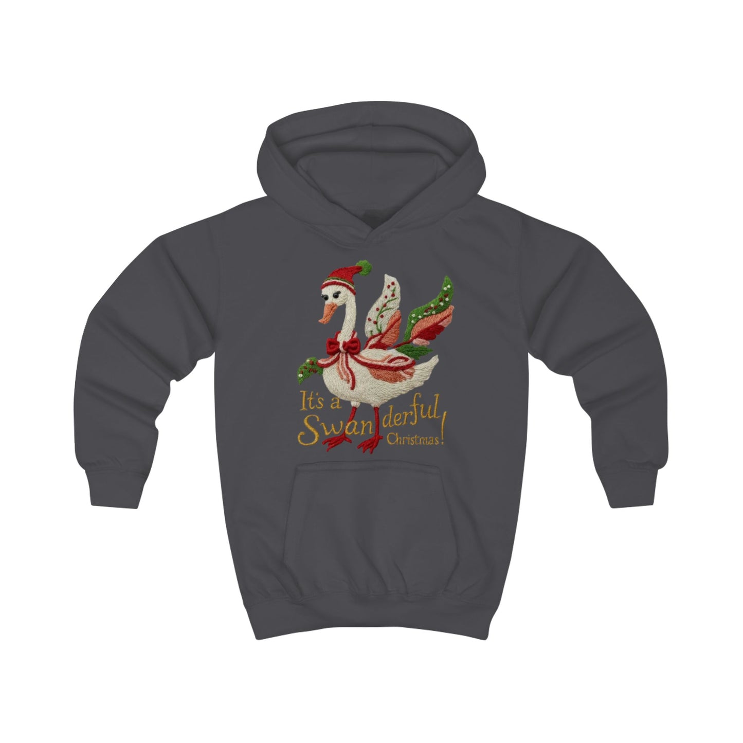Festive Kids Hoodie - "It's a SWANderful Christmas" Christmas Swan Holiday Sweatshirt