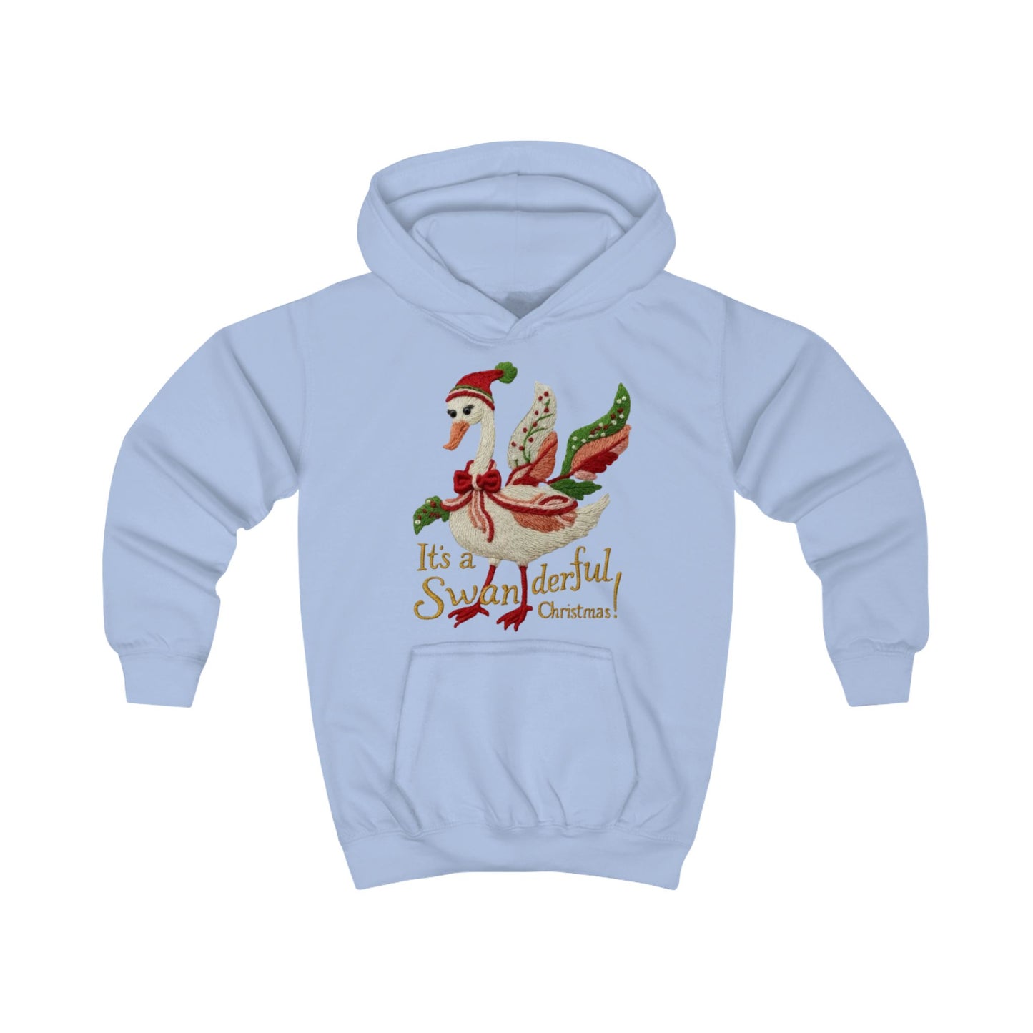 Festive Kids Hoodie - "It's a SWANderful Christmas" Christmas Swan Holiday Sweatshirt