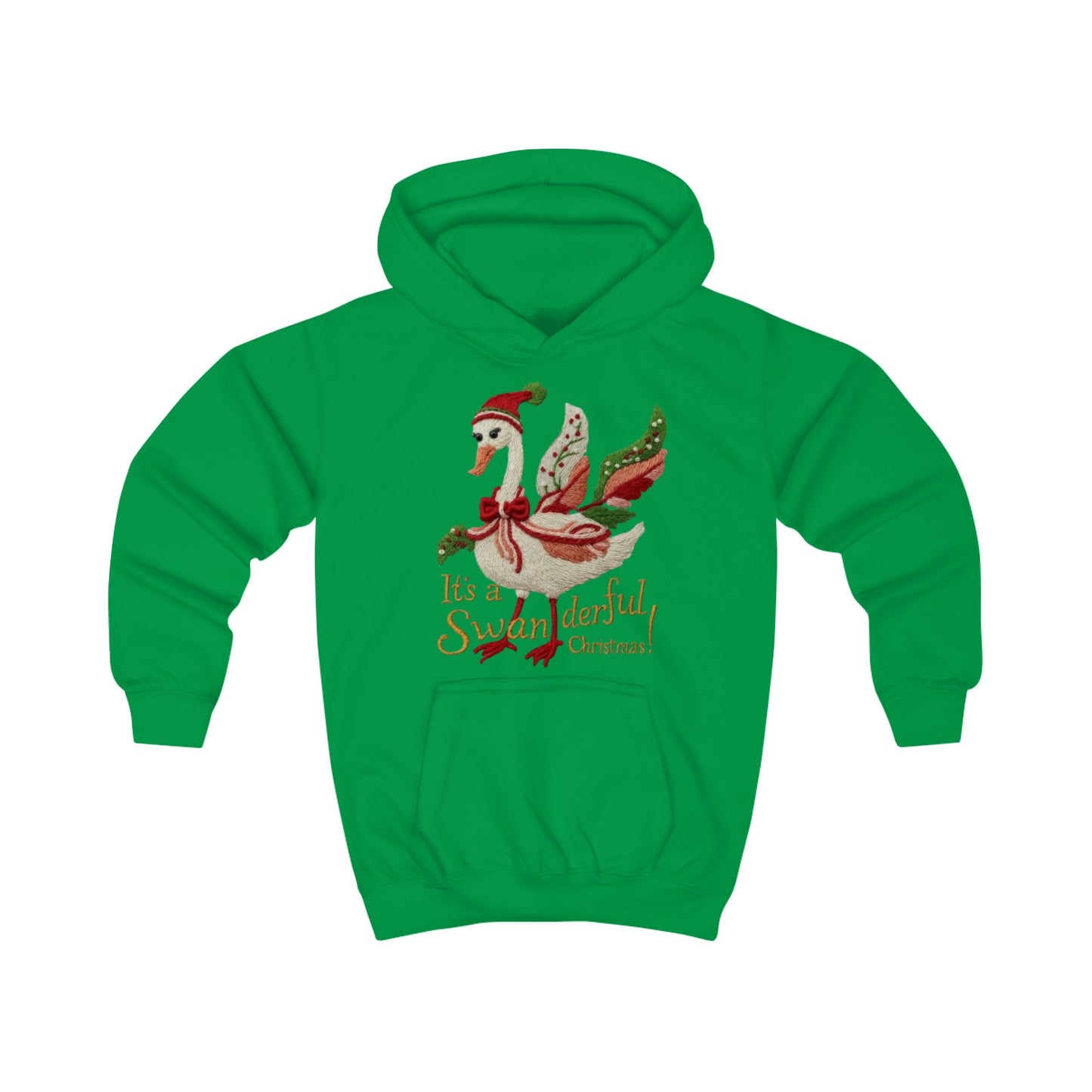 Festive Kids Hoodie - "It's a SWANderful Christmas" Christmas Swan Holiday Sweatshirt