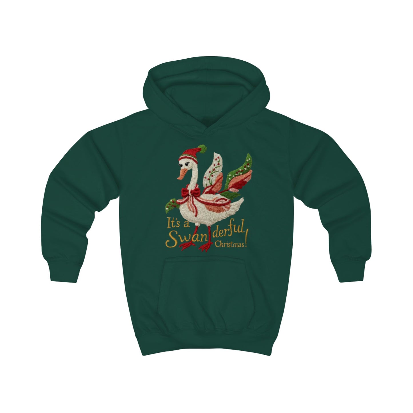 Festive Kids Hoodie - "It's a SWANderful Christmas" Christmas Swan Holiday Sweatshirt