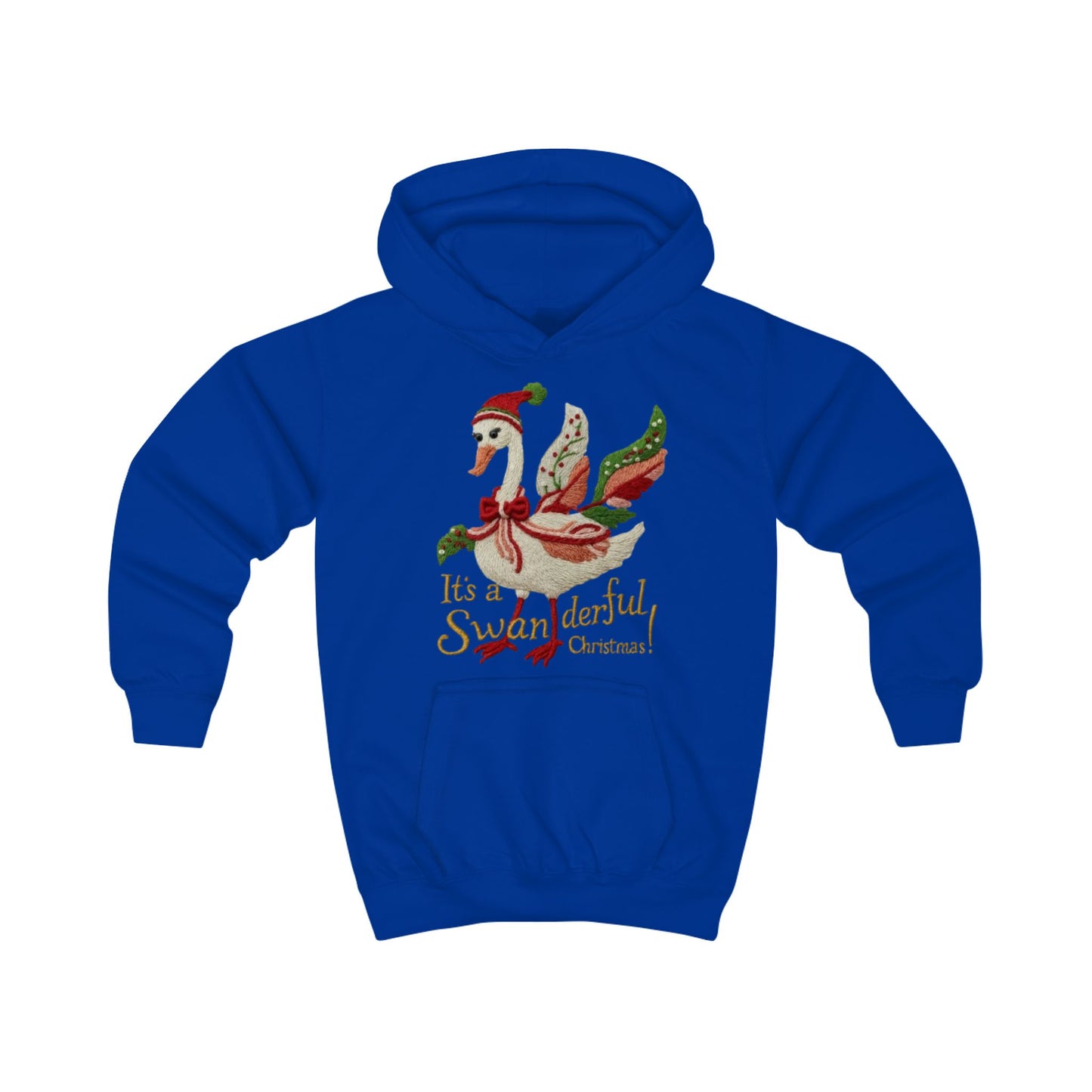 Festive Kids Hoodie - "It's a SWANderful Christmas" Christmas Swan Holiday Sweatshirt