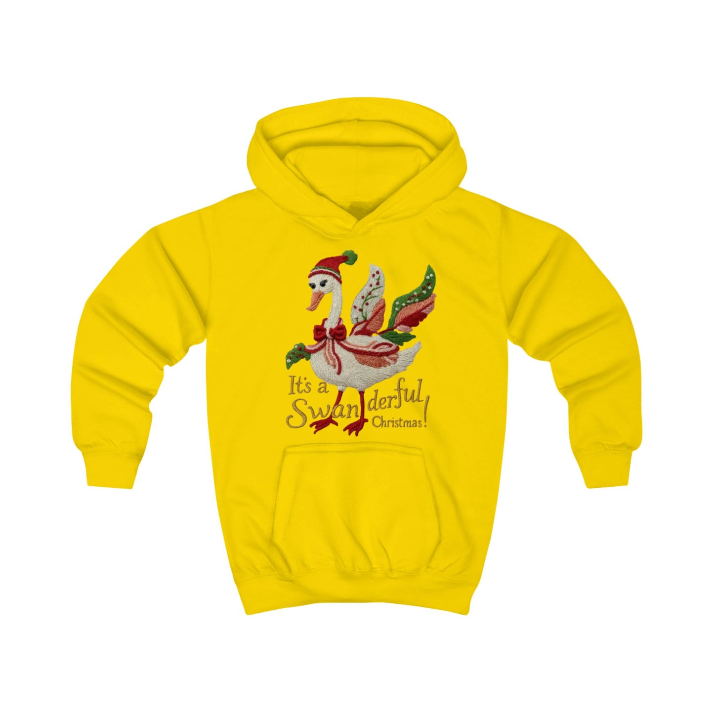 Festive Kids Hoodie - "It's a SWANderful Christmas" Christmas Swan Holiday Sweatshirt