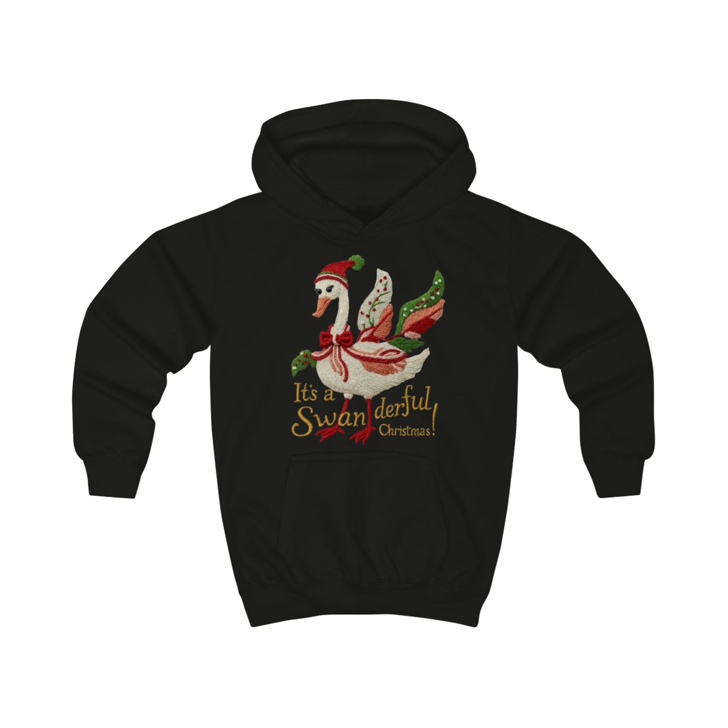 Festive Kids Hoodie - "It's a SWANderful Christmas" Christmas Swan Holiday Sweatshirt