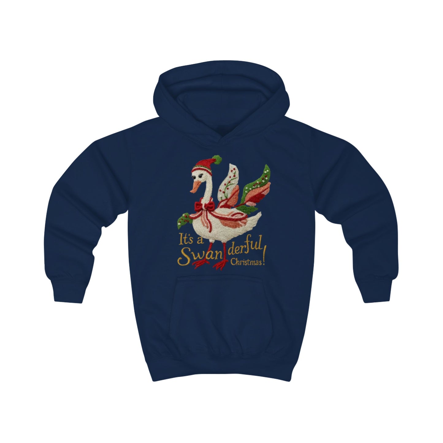 Festive Kids Hoodie - "It's a SWANderful Christmas" Christmas Swan Holiday Sweatshirt