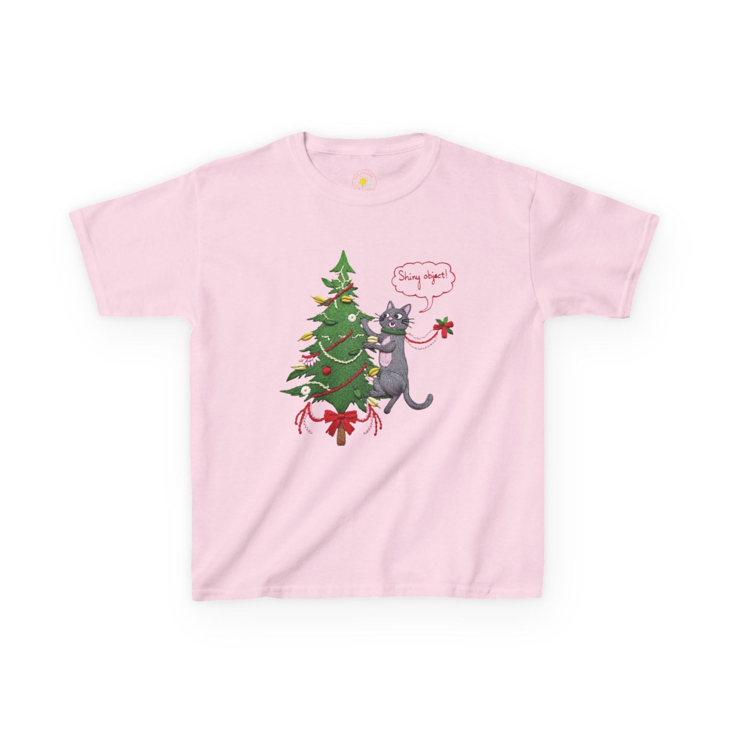 Christmas Kids T-Shirt - Cheeky Cat Climbing Christmas Tree Holiday Tee