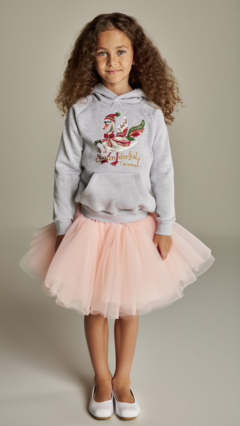Festive Kids Hoodie - "It's a SWANderful Christmas" Christmas Swan Holiday Sweatshirt
