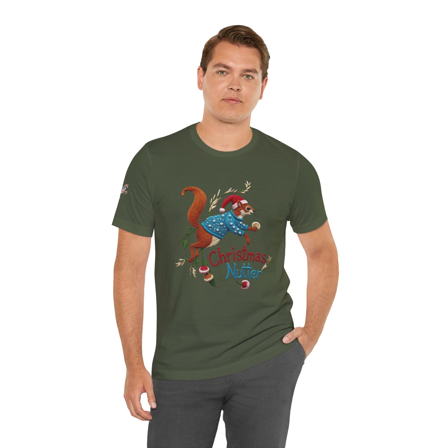 Christmas Nutter Mens and Boys Tee- Festive Squirrel Holiday T‑Shirt