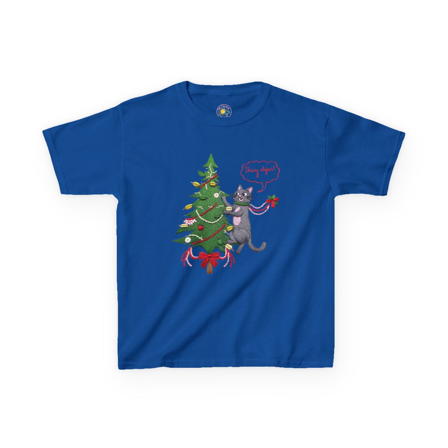 Christmas Kids T-Shirt - Cheeky Cat Climbing Christmas Tree Holiday Tee