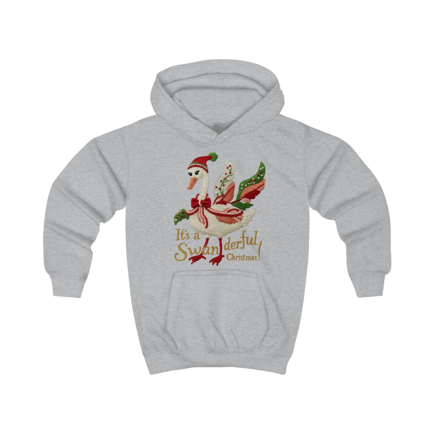 Festive Kids Hoodie - "It's a SWANderful Christmas" Christmas Swan Holiday Sweatshirt