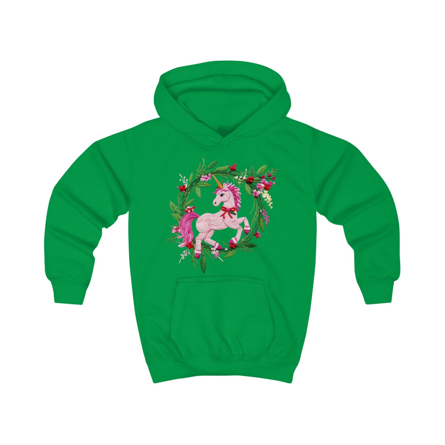 Christmas Unicorn Floral Wreath Kids Hoodie- Pink Magical Unicorn Sweatshirt for Girls