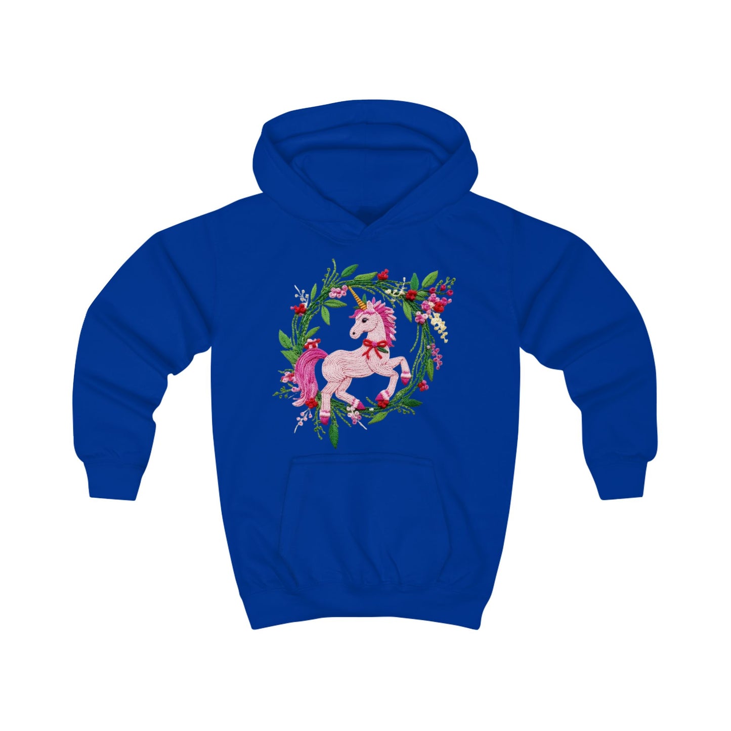 Christmas Unicorn Floral Wreath Kids Hoodie- Pink Magical Unicorn Sweatshirt for Girls