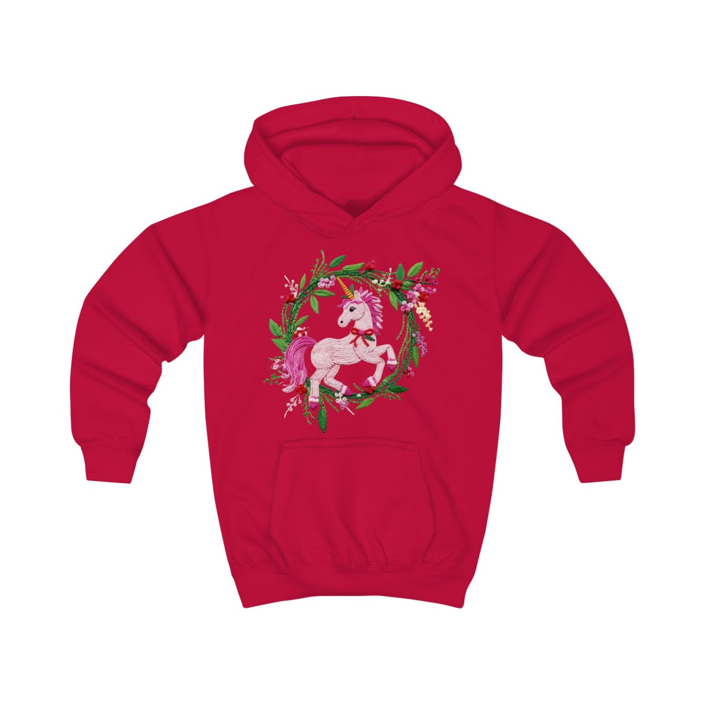 Christmas Unicorn Floral Wreath Kids Hoodie- Pink Magical Unicorn Sweatshirt for Girls