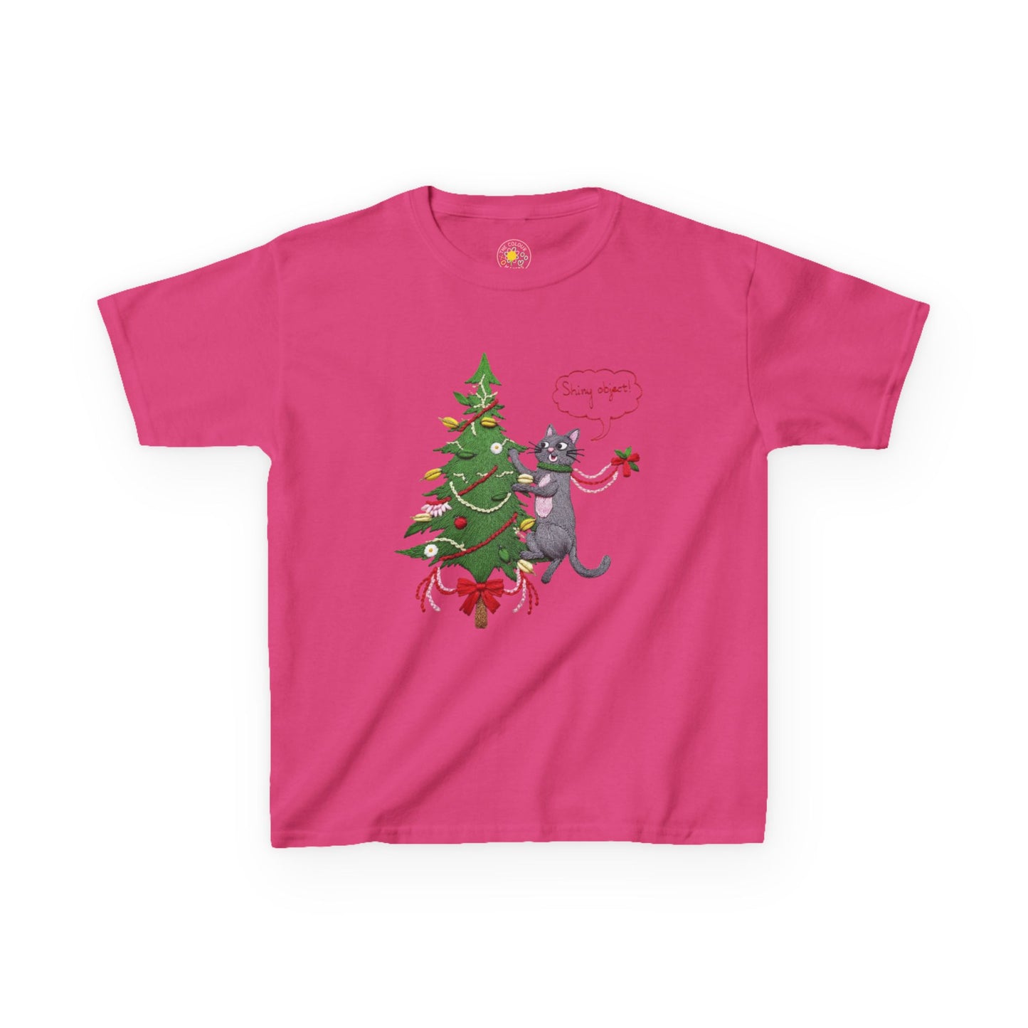 Christmas Kids T-Shirt - Cheeky Cat Climbing Christmas Tree Holiday Tee