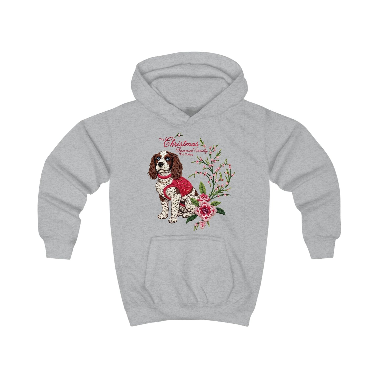 Christmas Springer Spaniel Kids Hoodie- Girls Festive Floral Holiday Sweatshirt