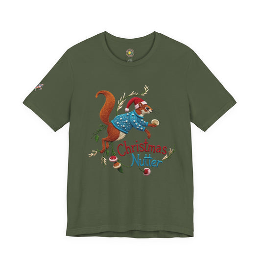Christmas Nutter Mens and Boys Tee- Festive Squirrel Holiday T‑Shirt