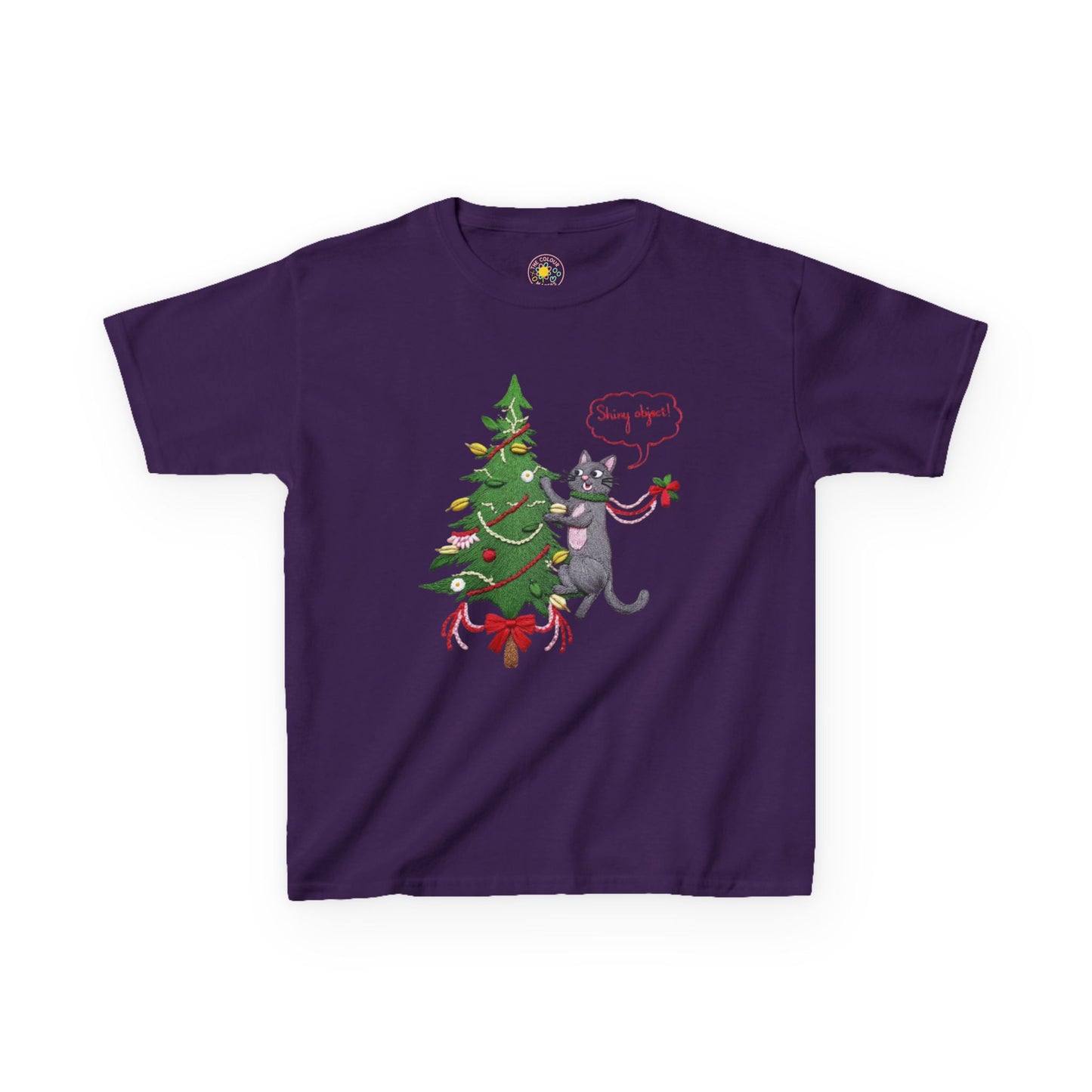 Christmas Kids T-Shirt - Cheeky Cat Climbing Christmas Tree Holiday Tee