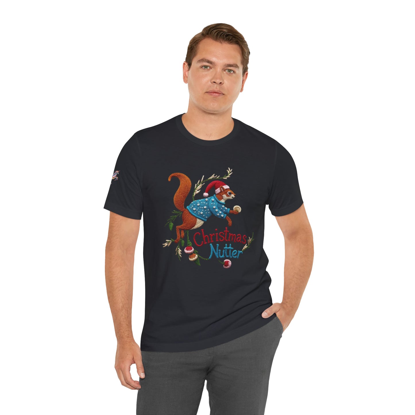 Christmas Nutter Mens and Boys Tee- Festive Squirrel Holiday T‑Shirt