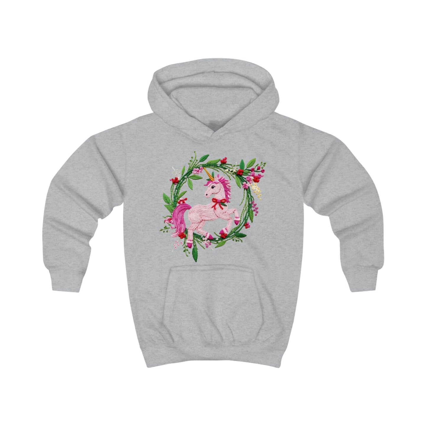 Christmas Unicorn Floral Wreath Kids Hoodie- Pink Magical Unicorn Sweatshirt for Girls